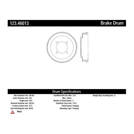 Centric C-Tek Standard Brake Drum, C-Tek 123.46013